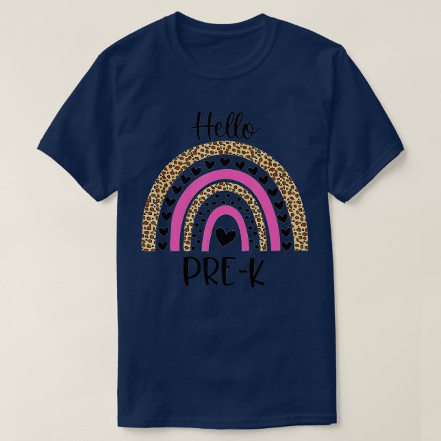 Hello Pre K Funny Leopard Rainbow Back To School  T-Shirt (Design vorne)