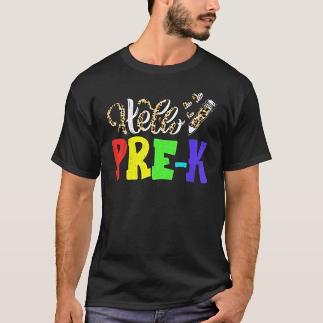 Hello Pre K Leopard Print Pre K Back To School T-Shirt (Vorderseite)