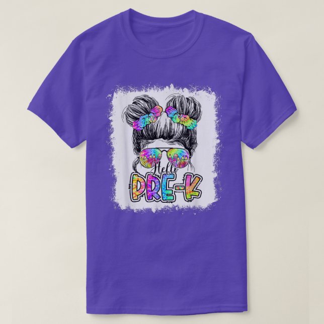 Hello Pre-k Messy Bun Girls Gefärbte Krawatte Nied T-Shirt (Design vorne)