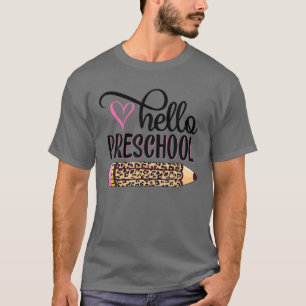 Hello Preschool Leopard Pencil Team Squad Crew S F T-Shirt