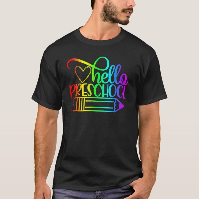 Hello Preschool Pencil Back To School Teacher Stud T-Shirt (Vorderseite)