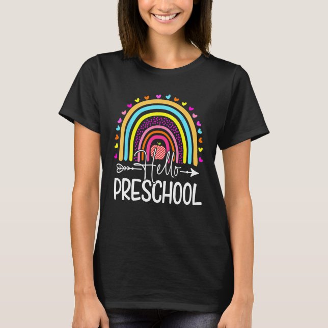 Hello Preschool Retro Rainbow Teacher Kids Girls F T-Shirt (Vorderseite)