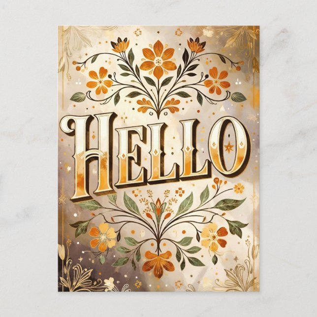 Hello, pretty floral design, postkarte (Vorderseite)