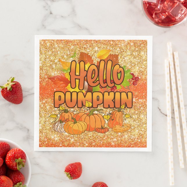 Hello Pumpkin Autumn Farbe anpassen Serviette (Beispiel)