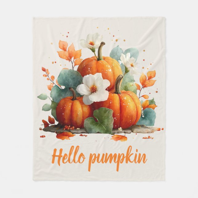 Hello Pumpkin Autumn Floral Design Fleecedecke (Vorderseite)