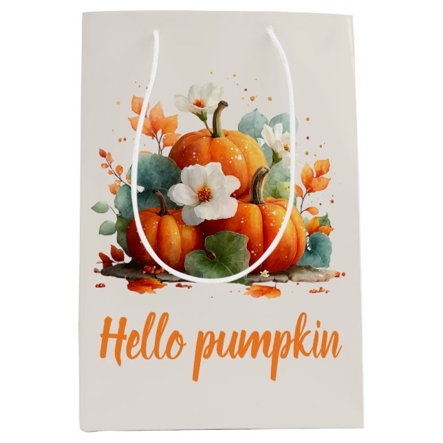 Hello Pumpkin Autumn Floral Design Mittlere Geschenktüte (Vorderseite)