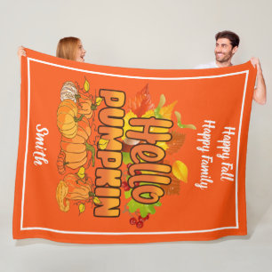 Hello Pumpkin Autumn Text und Farbe anpassen Fleecedecke