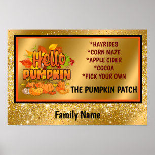 Hello Pumpkin Autumn Text und Farbe anpassen Poster