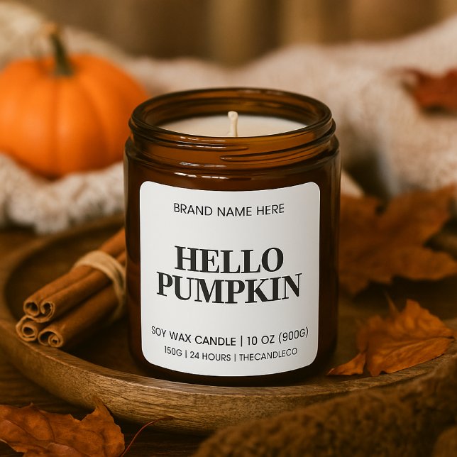 Hello Pumpkin Candle Label | Minimalistisch Fall S Quadratischer Aufkleber (Von Creator hochgeladen)