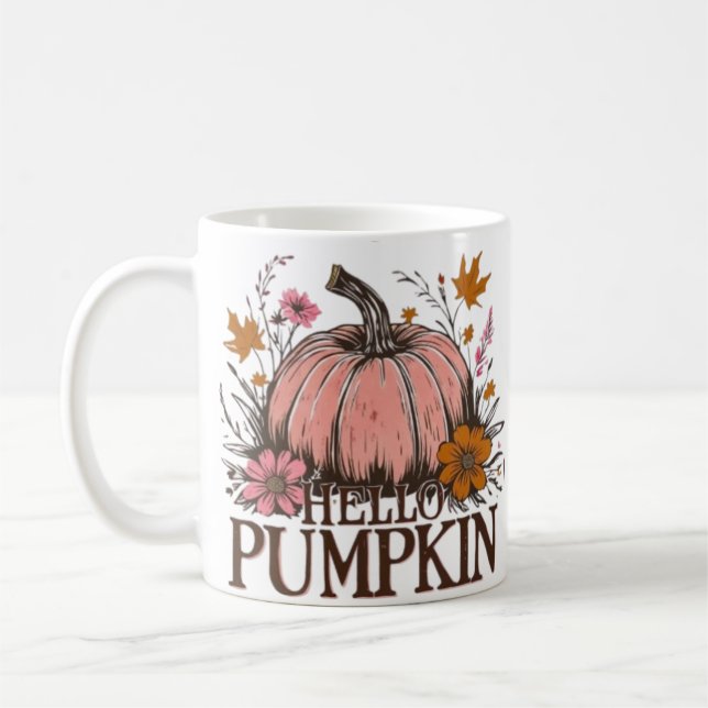 Hello Pumpkin Fall Floral Design 🎃 🍂 Kaffeetasse (Links)