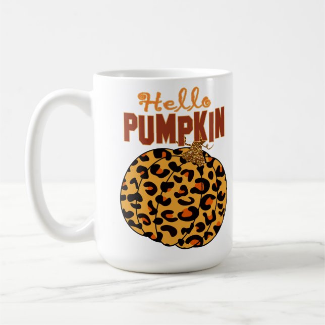 Hello Pumpkin - Fall Leopard Print Kaffeetasse (Links)