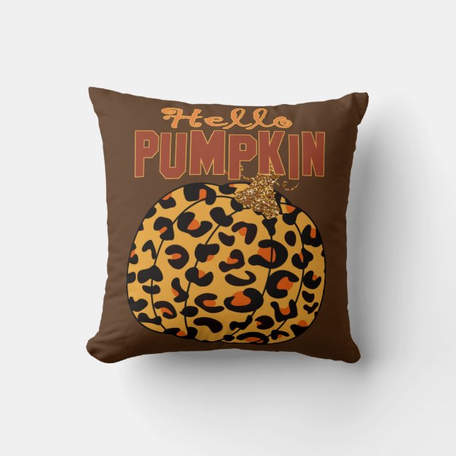 Hello Pumpkin - Fall Leopard Print Kissen (Vorderseite)