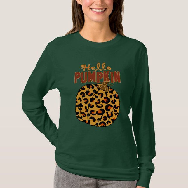 Hello Pumpkin - Fall Leopard Print T-Shirt (Vorderseite)