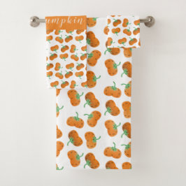 Hello Pumpkin Fall Pattern Orange Green Badhandtuch Set