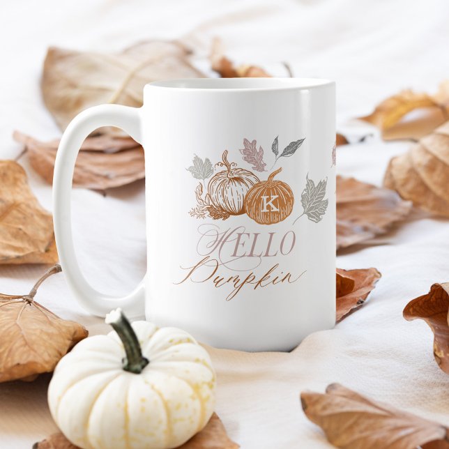 Hello Pumpkin Festive Autumn Fall Leaves Monogram Kaffeetasse (Hello Pumpkin Festive Autumn Fall Leaves Monogram Coffee Mug)