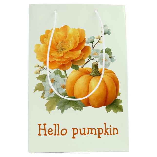 Hello Pumpkin Floral Halloween Design Mittlere Geschenktüte (Vorderseite)