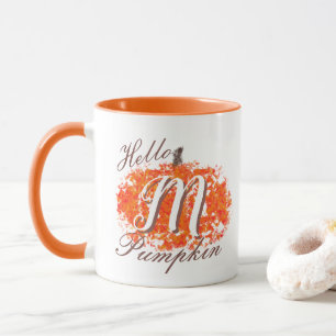Hello Pumpkin Monogram Abstrakte Herbstlaub Tasse