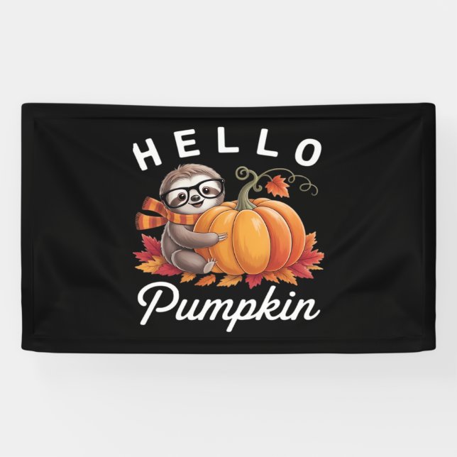 Hello Pumpkin - Niedlicher Fall Sloth Herbstleaves Banner (Horizontal)