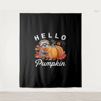 Hello Pumpkin - Niedlicher Fall Sloth Herbstleaves Wandteppich
