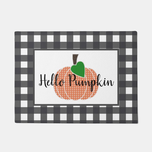 Hello Pumpkin Orange Gingham Kariert Pumpkin Fußmatte (Vorderseite)