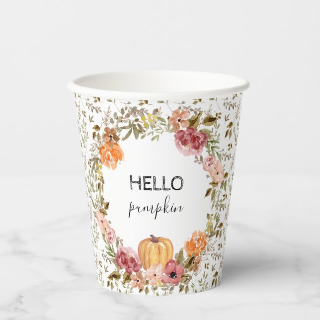 Hello Pumpkin Paper Cups Fall Brautparty Pappbecher (Vorderseite)