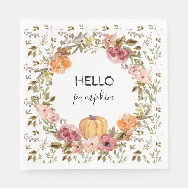 Hello Pumpkin Paper Napkins Fall Brautparty Serviette (Vorderseite)