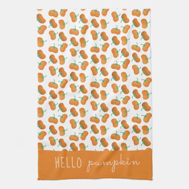 Hello Pumpkin Pattern Fall Orange Green Geschirrtuch (Vertikal)