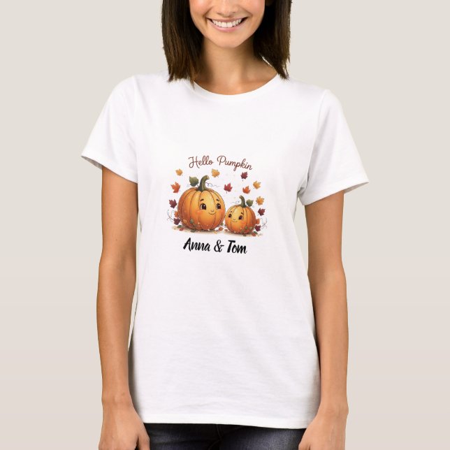 Hello Pumpkin Personalisiert Couples T - Shirt (Vorderseite)