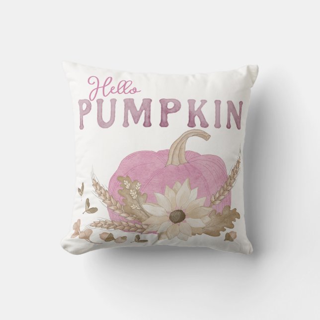 Hello Pumpkin Pink Throw Kissen für Herbstdekor (Vorderseite)