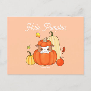Hello Pumpkin Puppy in einem Pumpkin Niedlich Kawa Postkarte