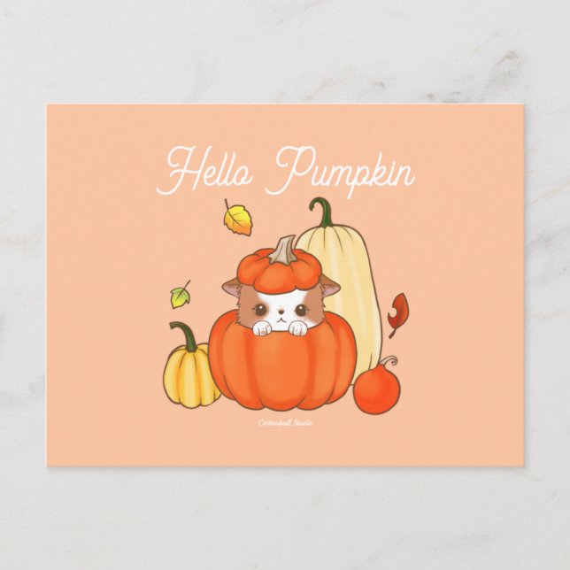 Hello Pumpkin Puppy in einem Pumpkin Niedlich Kawa Postkarte (Vorderseite)