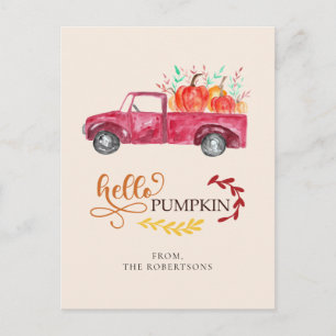 Hello Pumpkin Red Lieferwagen Truck Herbst Herbst Postkarte