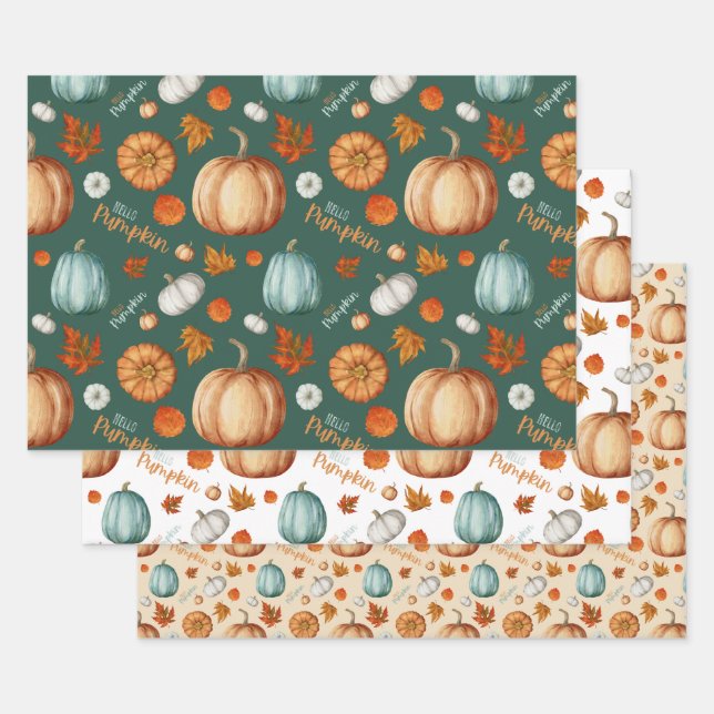 Hello Pumpkin Wrapping Paper Flat Sheet Set 3 Geschenkpapier Set (Set)