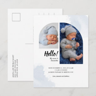 Hello Script 2 Photos Arch Baby Birth Ankündigungspostkarte