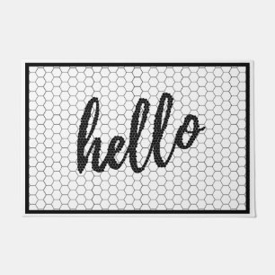 Hello Script Black and White Trending Hex Tile Fußmatte