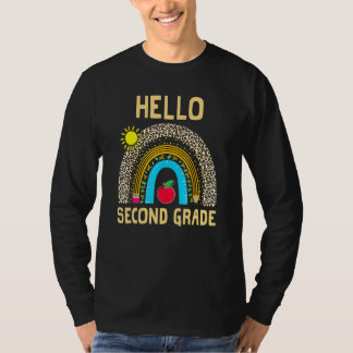 Hello Second Grade Boho Rainbow Leopard 100 Days O T-Shirt