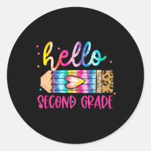 Hello Second Grade Leopard Gefärbte Krawatte Penci Runder Aufkleber