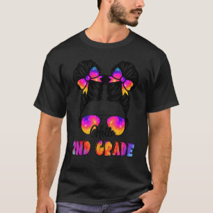 Hello Second Grade Messy Bun Girls 2nd Grade Back T-Shirt