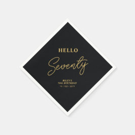 Hello Seventy | Black & Gold 70th Birthday Party Serviette