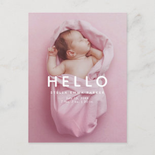 HELLO Simple Foto Overlay Geburtsankündigung Ankündigungspostkarte