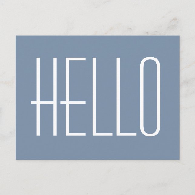 Hello Simple Minimalistisch Typografy Greeting Blu Postkarte (Vorderseite)