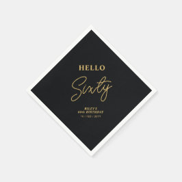 Hello Sixty | Black & Gold 60th Birthday Party Serviette