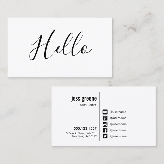 HELLO Social Media Icons Networking Business Card Visitenkarte (Vorne/Hinten)