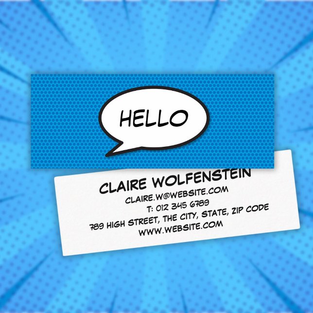 HELLO Speech Bubble Fun Blue Comic Book Mini Visitenkarte (HELLO Speech Bubble Fun Blue Comic Book Mini Business Card)
