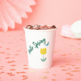 hello spiring tulip flowers butterfly pappbecher