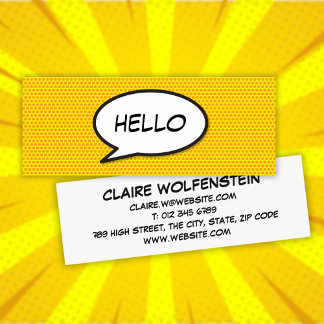 HELLO Sprechblase Spaß Retro Comic Buch Mini Visitenkarte