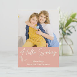 "Hello Spring" chic soft apricot custom Foto Feiertagskarte
