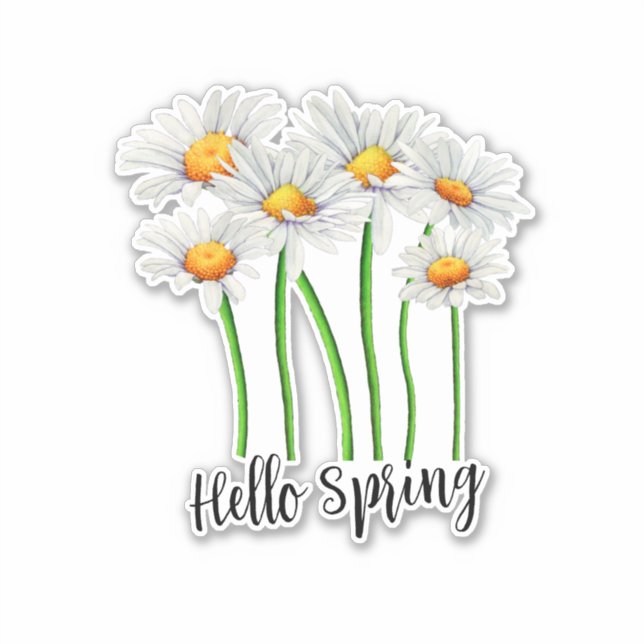 Hello Spring, Daisy Blume Design Aufkleber (Vorderseite)