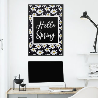 Hello Spring Daisy Floral Pattern Poster