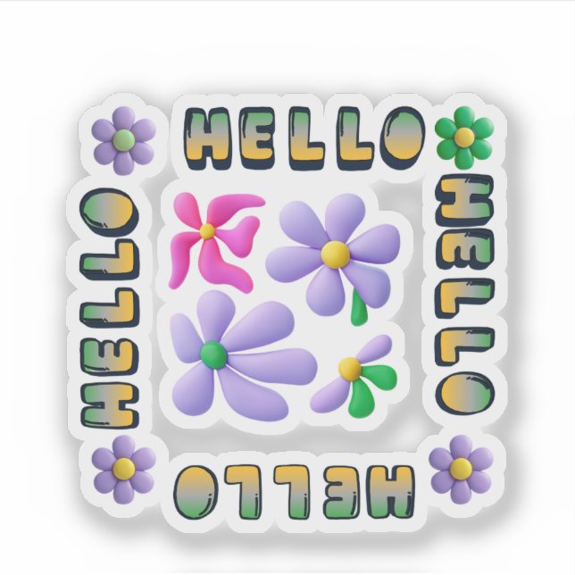 Hello Spring Floral Decorated Sticker (Vorderseite)